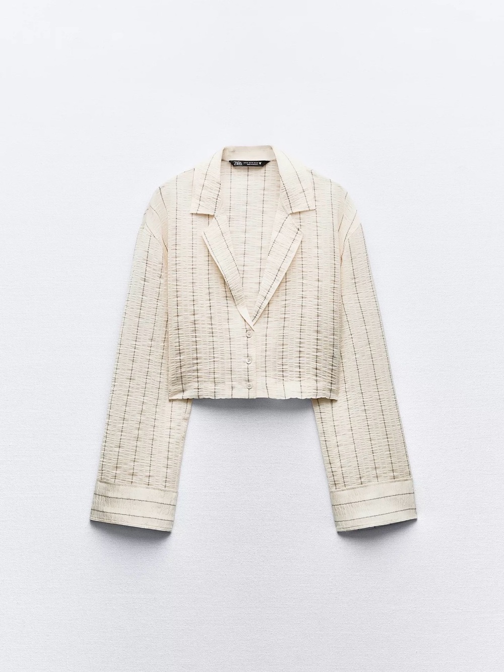 Zara Cream Wrinkle Effect Striped Linen-Blend Shorts Set